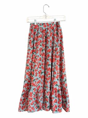 Shein Floral Tiered Maxi Skirt Stretch Waist in Red and Blue Size 4